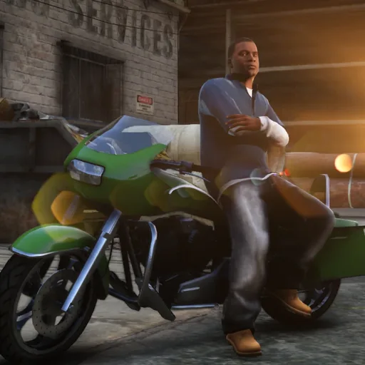 Franklin leaning on his Bagger motorcycle in the evening sun