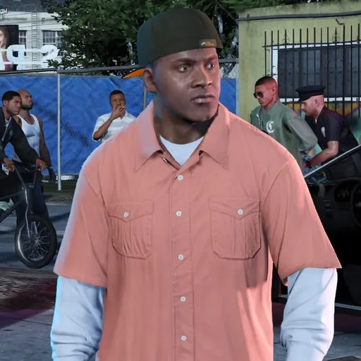 Franklin on the block with the police behind him