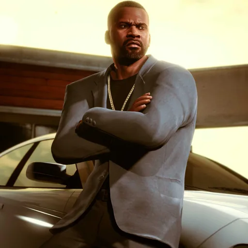 Older Franklin, arms crossed by his car (GTA Online: The Contract)